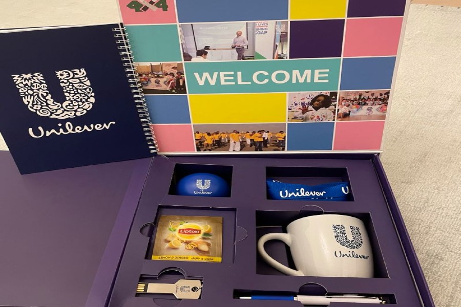 Unilever provides its employees with a welcome kit. The welcome kit contains samples of their products. Moreover, they do give a pen, notebook, water bottle, welcome letter, mug, and more. 